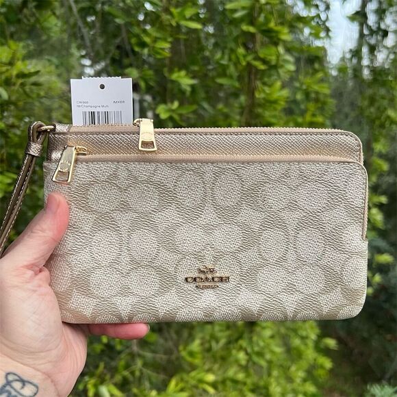 COACH Double Zip Wristlet & Phone Wallet In Signature Canvas CW968 NWT AUTHENTIC - Picture 1 of 6